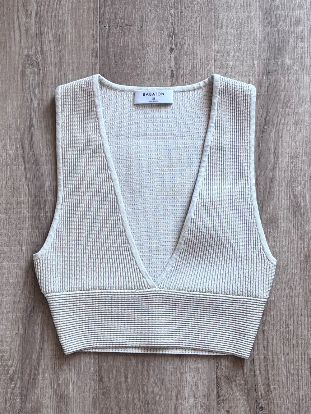 Babaton Rib Knit Cream Fitted Crop Tank Top